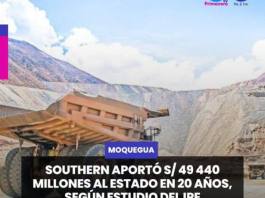 MOQUEGUA | SOUTHERN APORTÓ S/ 49 440 MILLONES AL ESTADO EN 20 AÑOS, SEGÚN ESTUDIO DEL IPE.