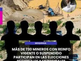 MOQUEGUA | MÁS DE 730 MINEROS CON REINFO VIGENTE O SUSPENDIDO PARTICIPAN EN LAS ELECCIONES REGIONALES Y MUNICIPALES.
