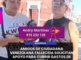 MOQUEGUA | AMIGOS DE CIUDADANA VENEZOLANA FALLECIDA SOLICITAN APOYO PARA CUBRIR GASTOS DE SEPELIO