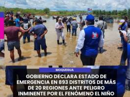 MOQUEGUA | GOBIERNO DECLARA ESTADO DE EMERGENCIA EN 893 DISTRITOS DE MÁS DE 20 REGIONES ANTE PELIGRO INMINENTE POR EL FENÓMENO EL NIÑO.