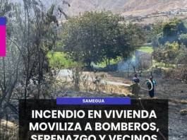 SAMEGUA | INCENDIO EN VIVIENDA MOVILIZA A BOMBEROS, SERENAZGO Y VECINOS