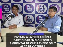 MOQUEGUA | INVITAN A LA POBLACIÓN A PARTICIPAR EN MONITOREO AMBIENTAL DE QUELLAVECO DEL 7 AL 25 DE OCTUBRE