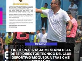 MOQUEGUA | ¡FIN DE UNA ERA! JAIME SERNA DEJA DE SER DIRECTOR TÉCNICO DEL CLUB DEPORTIVO MOQUEGUA TRAS CASI TRES AÑOS