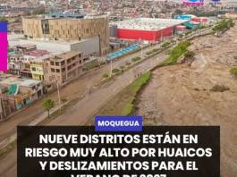 MOQUEGUA | NUEVE DISTRITOS ESTÁN EN RIESGO MUY ALTO POR HUAICOS Y DESLIZAMIENTOS PARA EL VERANO DE 2027