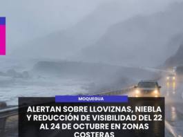 MOQUEGUA | ALERTAN SOBRE LLOVIZNAS, NIEBLA Y REDUCCIÓN DE VISIBILIDAD DEL 22 AL 24 DE OCTUBRE EN ZONAS COSTERAS