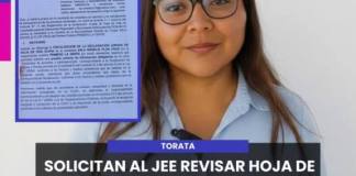TORATA | SOLICITAN AL JEE REVISAR HOJA DE VIDA DE CANDIDATA A TORATA POR PRESUNTA INCONSISTENCIA SOBRE ACCIONES EN EMPRESA