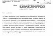 Partido Nacionalista retira candidatura presidencial de Daniel Urresti