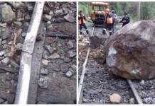 CUSCO: ENORMES ROCAS BLOQUEARON LA VÃA FÃ‰RREA HACIA MACHU PICCHU
