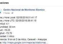 AREQUIPA: SISMO DE 4.2 GRADOS DE MAGNITUD SE REGISTRÃ“ EN CARAVELÃ