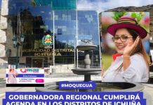 Gobernadora Regional cumplirÃ¡ Agenda en los Distritos de IchuÃ±a, Yunga y Lloque.