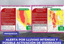 MOQUEGUA: ALERTA POR LLUVIAS INTENSAS Y POSIBLE ACTIVACIÃ“N DE QUEBRADAS EN LA REGIÃ“N