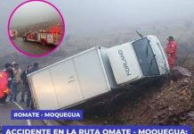 MOQUEGUA: CAMIÃ“N SE DESPISTA, EN LA RUTA OMATE, DEBIDO A LAS CONDICIONES CLIMÃTICAS