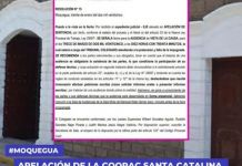 MOQUEGUA: APELACIÃ“N DE LA COOPAC SANTA CATALINA CONTRA FLORES MITA SERÃ EL 13 DE MARZO