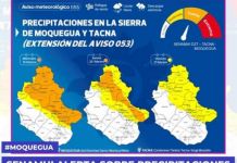 MOQUEGUA: SENAMHI ALERTA SOBRE PRECIPITACIONES EN LA PARTE ALTA DE LA REGIÃ“N