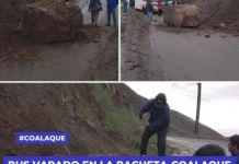 MOQUEGUA: BUS VARADO EN LA PACHETA-COALAQUE POR DESLIZAMIENTO DE ROCAS