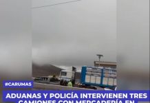 MOQUEGUA: ADUANAS Y POLICÃA INTERVIENEN TRES CAMIONES CON MERCADERÃA EN CHILLIGUA, CARUMAS