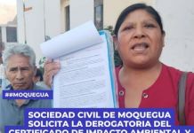 MOQUEGUA: SOCIEDAD CIVIL DE MOQUEGUA SOLICITA LA DEROGATORIA DEL CERTIFICADO DE IMPACTO AMBIENTAL Y RECHAZA EL PROYECTO "HUATIPUKA"