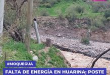 MOQUEGUA: FALTA DE ENERGÃA EN HUARINA, POSTE CAE Y PONE EN RIESGO MÃS ESTRUCTURAS