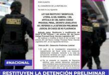 RESTITUYEN LA DETENCIÃ“N PRELIMINAR JUDICIAL EN CASOS DE NO FLAGRANCIA