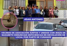 MOQUEGUA: VECINOS DE ASOCIACIÃ“N JUNTOS Y UNIDOS CON JESÃšS DE NAZARETH DENUNCIAN DEFICIENCIAS EN DEVOLUCIÃ“N DE LOCAL POR PARTE DE CUNAMÃS