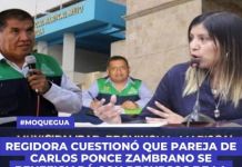 MOQUEGUA: REGIDORA CUESTIONÃ“ QUE PAREJA DE CARLOS PONCE ZAMBRANO SE BENEFICIARÃ CON RECURSOS DE LA MUNICIPALIDAD