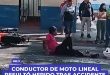 ILO: CONDUCTOR DE MOTO LINEAL RESULTÃ“ HERIDO TRAS ACCIDENTE DE TRÃNSITO