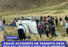 PUNO: GRAVE ACCIDENTE DE TRÃNSITO DEJA DOS FALLECIDOS Y MÃS DE 15 HERIDOS EN DESVÃO A LAMPA
