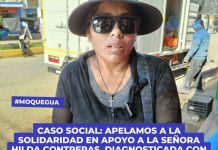 MOQUEGUA: APELAMOS A LA SOLIDARIDAD EN APOYO A LA SEÃ‘ORA HILDA CONTRERAS, DIAGNOSTICADA CON CÃNCER DE CUELLO UTERINO