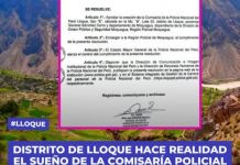 LLOQUE: DISTRITO HACE REALIDAD EL SUEÃ‘O DE LA COMISARÃA POLICIAL