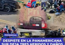 MOQUEGUA: DESPISTE EN LA PANAMERICANA SUR DEJA TRES HERIDOS Y DAÃ‘OS MATERIALES EN CAMIONETA