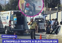 MOQUEGUA: MOTOCICLISTA IMPACTA CON PARTE POSTERIOR DE COMBI FRENTE A ELECTROSUR