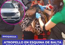 MOQUEGUA: ATROPELLO EN ESQUINA DE BALTA CON CALLAO DEJA A UNA MUJER HERIDA