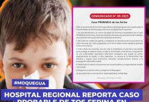 MOQUEGUA: HOSPITAL REGIONAL REPORTA CASO PROBABLE DE TOS FERINA EN MENOR DE EDAD