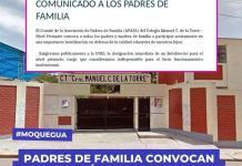 MOQUEGUA: PADRES DE FAMILIA CONVOCAN MOVILIZACIÃ“N EN DEFENSA DE LA EDUCACIÃ“N DE SUS HIJOS
