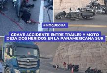 MOQUEGUA: GRAVE ACCIDENTE ENTRE TRÃILER Y MOTOCICLETA DEJA DOS HERIDOS EN LA PANAMERICANA SUR