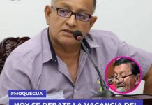 MOQUEGUA: HOY SE DEBATE LA VACANCIA DEL REGIDOR NICOLÃS SAENZ PASCUAL