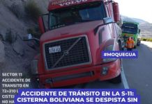 MOQUEGUA: CISTERNA BOLIVIANA SE DESPISTA SIN DERRAME DE COMBUSTIBLE