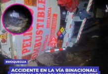 MOQUEGUA: CISTERNA CON COMBUSTIBLE SUFRE VOLCADURA EN EL KM 107