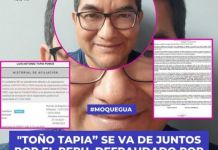 MOQUEGUA: "TOÃ‘O TAPIAâ€ SE VA DE JUNTOS POR EL PERU, DEFRAUDADO POR EL CEN
