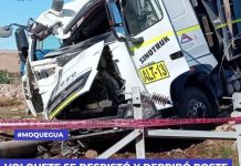 MOQUEGUA: VOLQUETE SE DESPISTÃ“ Y DERRIBÃ“ POSTE DE MEDIA TENSIÃ“N
