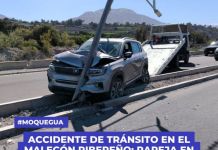 MOQUEGUA: ACCIDENTE DE TRÃNSITO EN EL MALECÃ“N RIBEREÃ‘O: PAREJA EN APARENTE ESTADO DE EBRIEDAD.