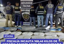 TACNA: FISCALÃA INCAUTA 168,46 KILOS DE COCAÃNA CAMUFLADOS EN MAQUINARIA PESADA CON DESTINO A CHILE.