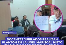 MOQUEGUA: DOCENTES JUBILADOS REALIZAN PLANTÃ“N EN LA UGEL MARISCAL NIETO EXIGIENDO PAGO DE DEUDA SOCIAL.