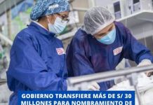 NACIONAL: GOBIERNO TRANSFIERE MÃS DE S/ 30 MILLONES PARA NOMBRAMIENTO DE PERSONAL DE SALUD.