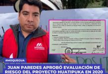 MOQUEGUA: BAJO LA LUPA JUAN PAREDES APROBÃ“ EVALUACIÃ“N DE RIESGO DEL PROYECTO HUATIPUKA EN 2020 CUANDO ERA FUNCIONARIO DE DEFENSA CIVIL
