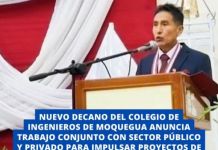 MOQUEGUA: NUEVO DECANO DEL COLEGIO DE INGENIEROS DE MOQUEGUA ANUNCIA TRABAJO CONJUNTO CON SECTOR PÃšBLICO Y PRIVADO PARA IMPULSAR PROYECTOS DE DESARROLLO E LA REGIÃ“N.
