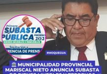 MOQUEGUA: MUNICIPALIDAD PROVINCIAL MARISCAL NIETO ANUNCIA SUBASTA DE BIENES MUEBLES Y TERRENOS URBANOS.