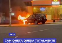 ILO: CAMIONETA QUEDA TOTALMENTE CALCINADA EN CIUDAD NUEVA, DISTRITO DE PACOCHA EN ILO.
