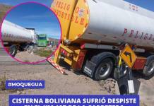 MOQUEGUA: CISTERNA BOLIVIANA SUFRIÓ DESPISTE EN EL KM 107 DE LA CARRETERA