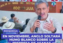 EN NOVIEMBRE, ANGLO SOLTARÁ HUMO BLANCO SOBRE LA “REPRESA DE ASANA”